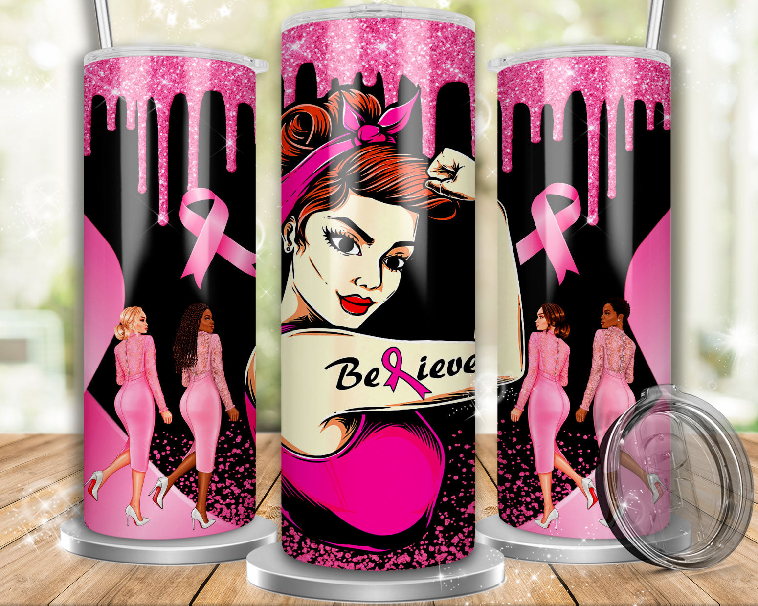 Cancer - Breast Cancer Tumbler Sublimation Transfers